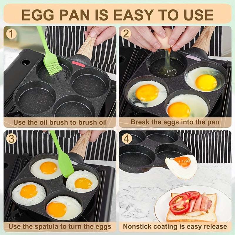 Essential Frying Pan for Eggs ans Pancakes - 4-Hole Non-Stick Frying Pan Made of Maifan Stone