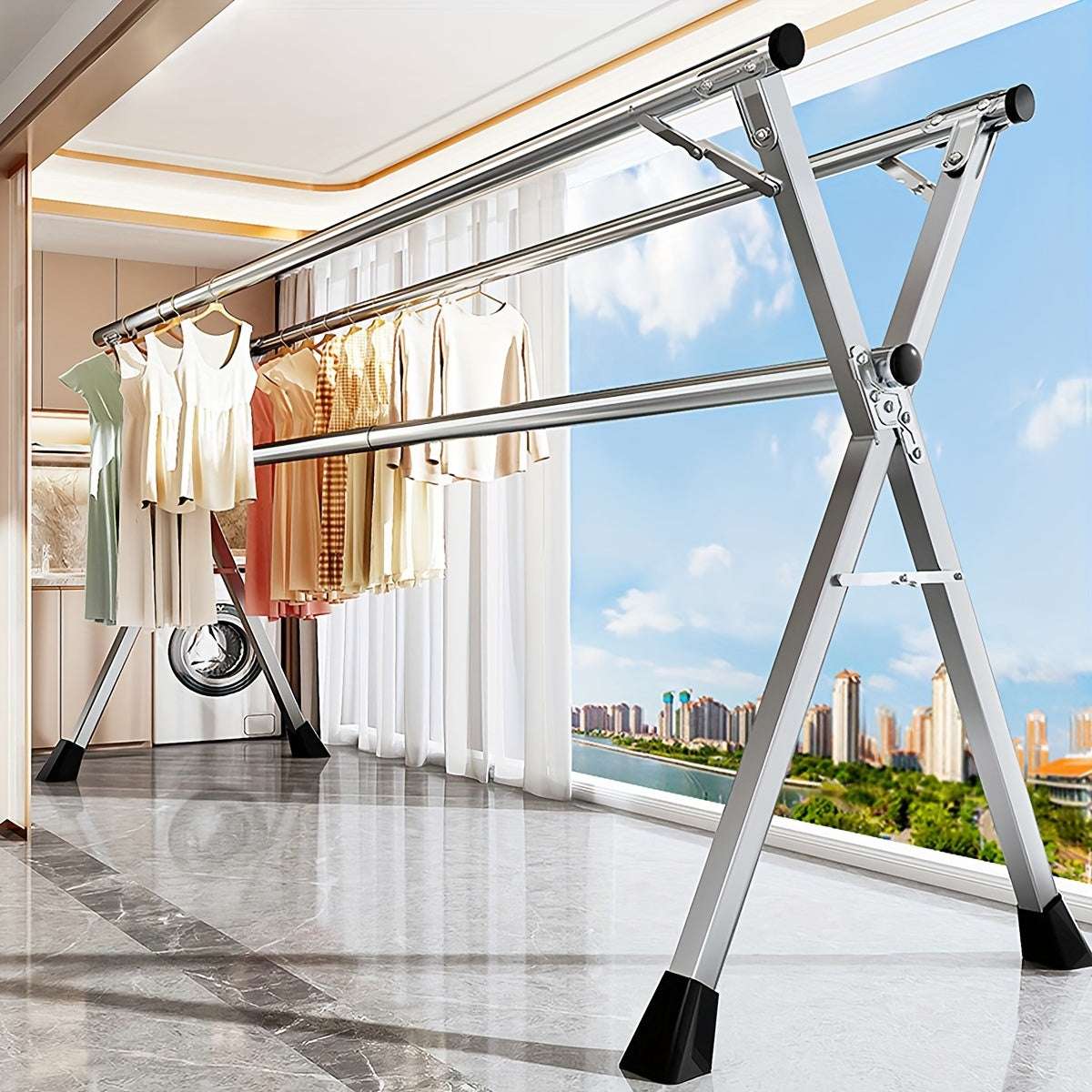 Portable Indoor Outdoor Heavy Duty Stainless Steel Foldable Clothes Drying Rack