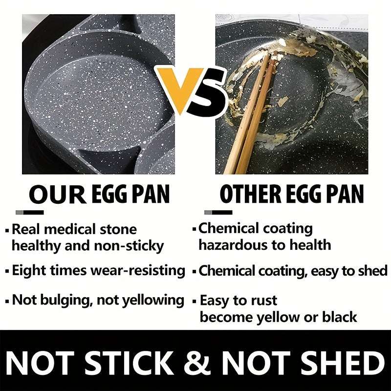 Essential Frying Pan for Eggs ans Pancakes - 4-Hole Non-Stick Frying Pan Made of Maifan Stone