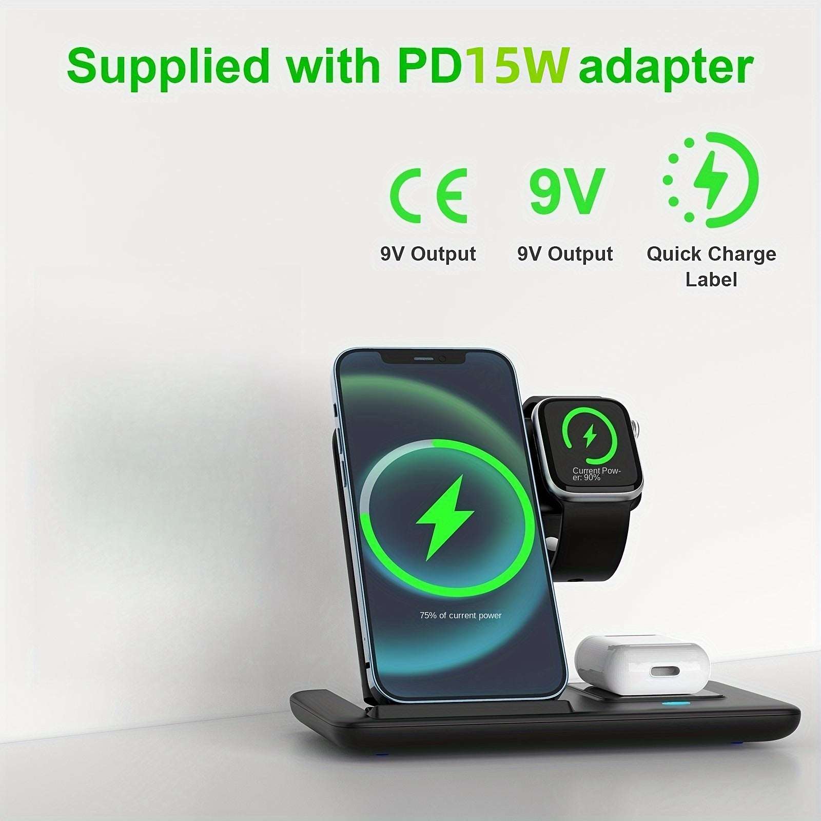 3-in-1 Folding Wireless Charging Station, Suitable for iPhone 15, 14, 13, 12, 11/Pro/Max/Mini/Plus, X, XR, XS/Max, SE, 8/Plus and iWatch 1-9, Airpods 3/2/Pro