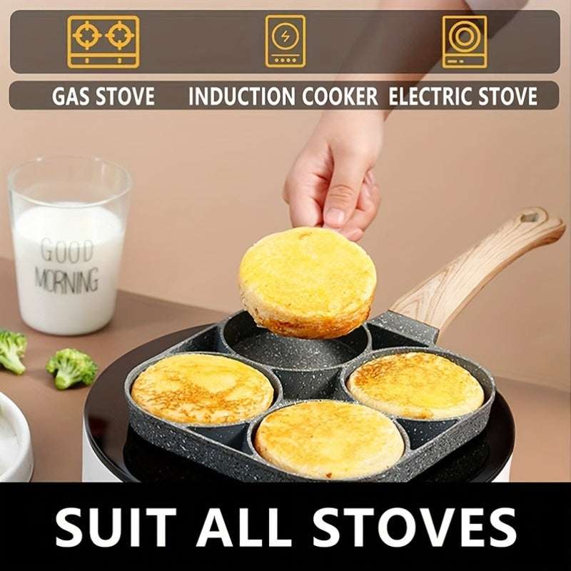 Essential Frying Pan for Eggs ans Pancakes - 4-Hole Non-Stick Frying Pan Made of Maifan Stone