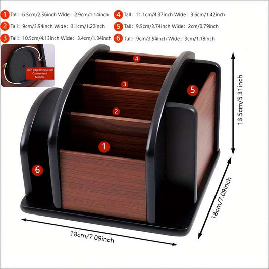 Wooden Desk Organizer - Multifunctional Storage Box with Pen Holder & Business Card Slot