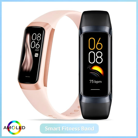 Smart Watch Fitness Tracker - 1,1" Amoled-skærm, Ultratynd C60 25+ sportstilstande, Trin- og kalorietæller til Android og til iPhone, Silikonebånd, Pink, Aktivitetsmåler, Kvinder Mænd