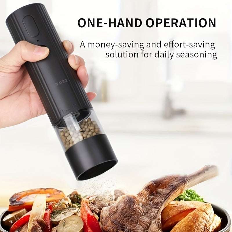 Salt & Pepper Grinder Set 2pcs Electric , Sleek Black, Rechargeable via USB, Adjustable Coarseness, One-Hand Operation, No Batteries Needed - Perfect for Home Kitchen