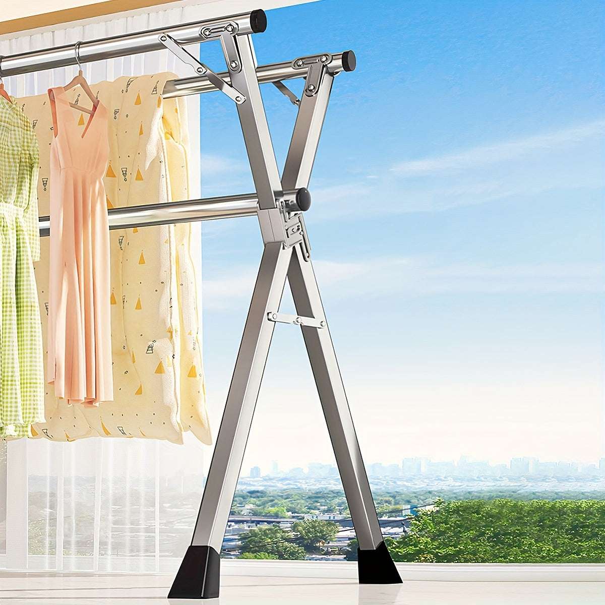 Portable Indoor Outdoor Heavy Duty Stainless Steel Foldable Clothes Drying Rack