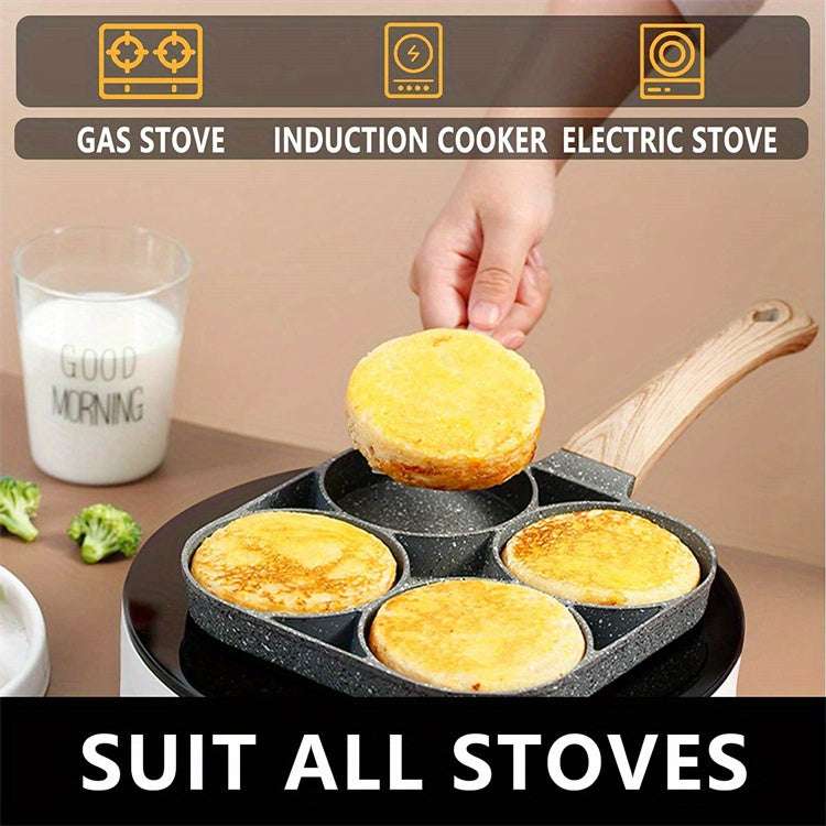 Essential Frying Pan for Eggs ans Pancakes - 4-Hole Non-Stick Frying Pan Made of Maifan Stone