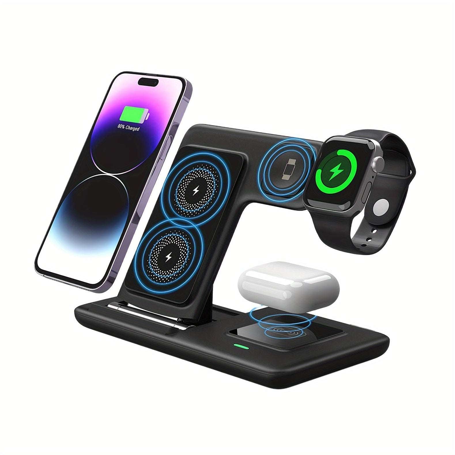 3-in-1 Folding Wireless Charging Station, Suitable for iPhone 15, 14, 13, 12, 11/Pro/Max/Mini/Plus, X, XR, XS/Max, SE, 8/Plus and iWatch 1-9, Airpods 3/2/Pro