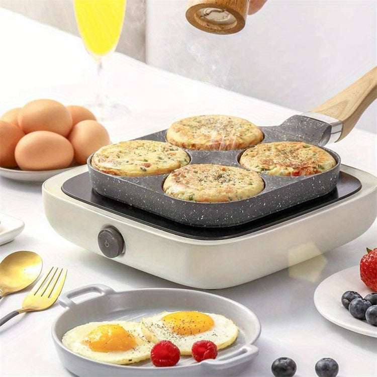 Essential Frying Pan for Eggs ans Pancakes - 4-Hole Non-Stick Frying Pan Made of Maifan Stone