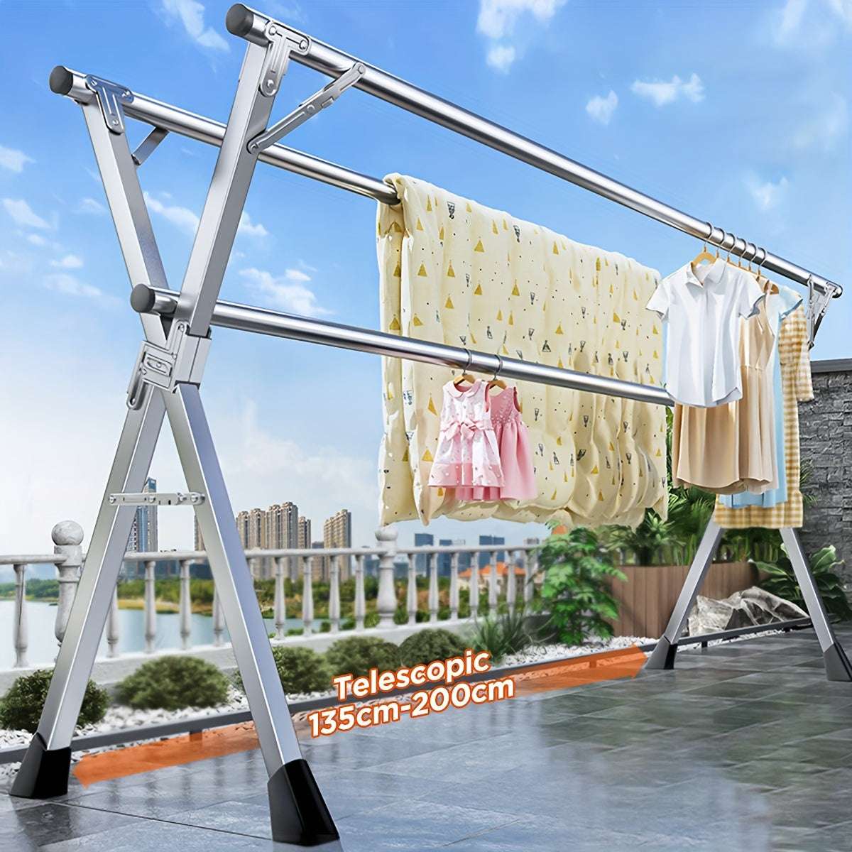 Portable Indoor Outdoor Heavy Duty Stainless Steel Foldable Clothes Drying Rack