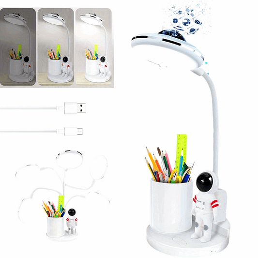 LED Reading Desk Lamp With Pen Holder - Projection Lamp Astronaut Shape