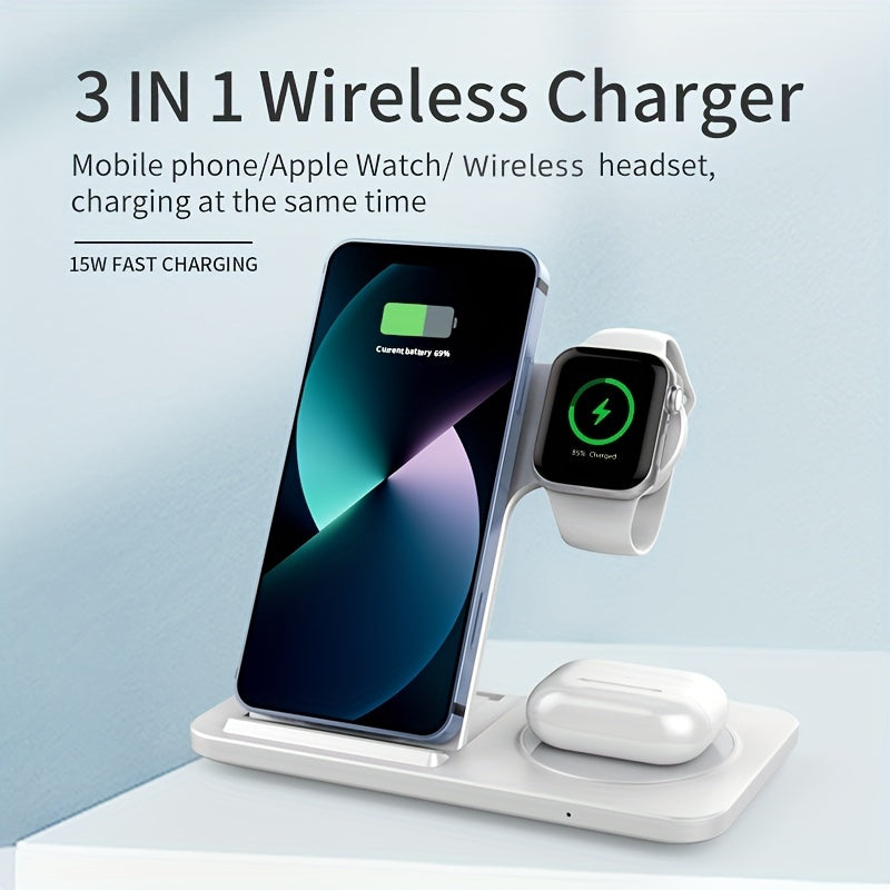 3-in-1 Fast Wireless Charger Stand for iPhone, Apple Watch, and AirPods  Great Gift Idea