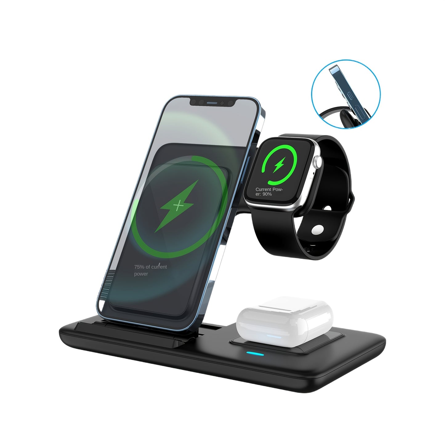 3-in-1 Folding Wireless Charging Station, Suitable for iPhone 15, 14, 13, 12, 11/Pro/Max/Mini/Plus, X, XR, XS/Max, SE, 8/Plus and iWatch 1-9, Airpods 3/2/Pro