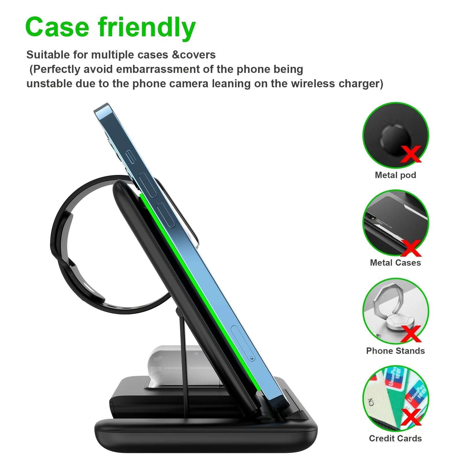 3-in-1 Folding Wireless Charging Station, Suitable for iPhone 15, 14, 13, 12, 11/Pro/Max/Mini/Plus, X, XR, XS/Max, SE, 8/Plus and iWatch 1-9, Airpods 3/2/Pro