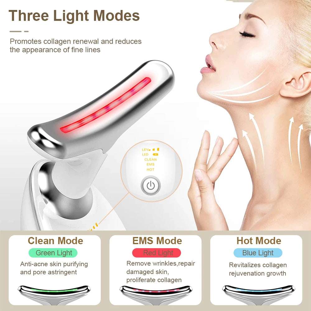 EMS Microcurrent Anti-aging Facial Massager - Red Light Therapy Skin Tightening Neck Face Lifting Massager