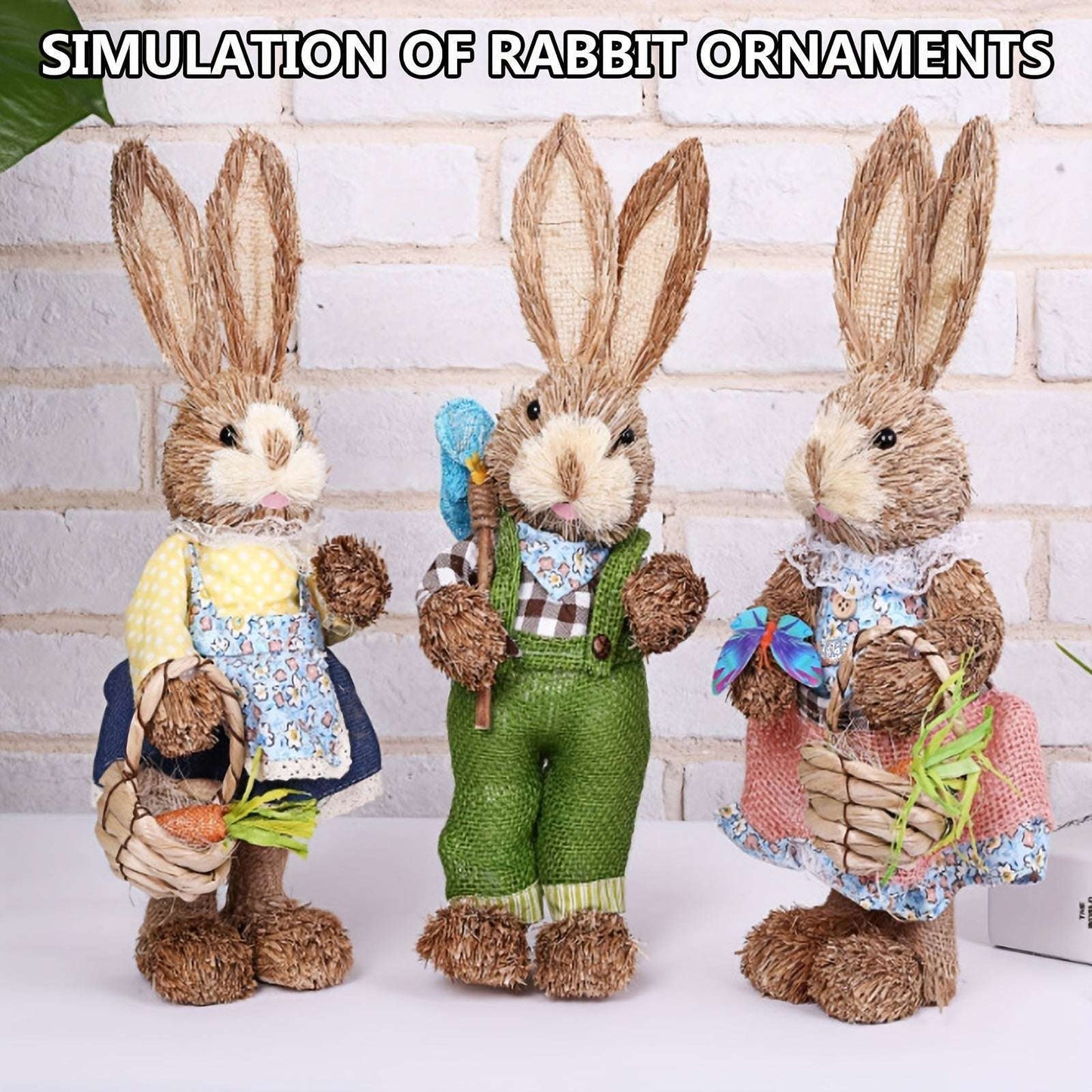 Easter Bunny Decorations Set - Linen & Foam Simulated Rabbit