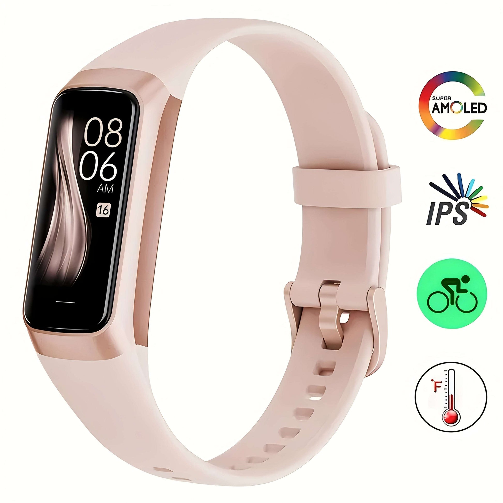 Smart Watch Fitness Tracker - 1.1" Amoled Display, Ultra-Thin C60 25+ Sports Modes, Step & Calorie Counter for Android & for iPhone, Silicone Band, Pink, Activity Tracker, Women Men