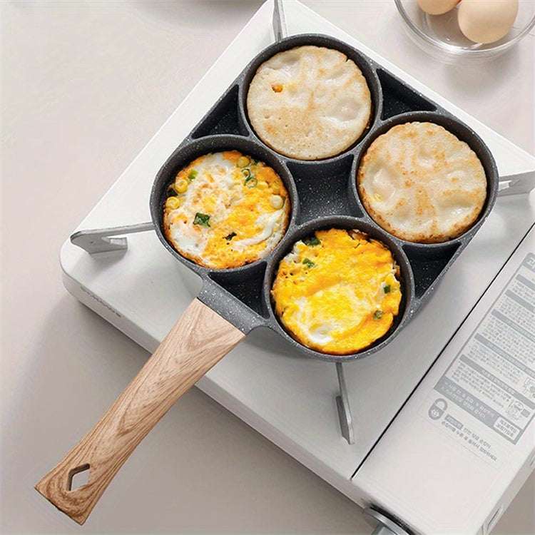 Essential Frying Pan for Eggs ans Pancakes - 4-Hole Non-Stick Frying Pan Made of Maifan Stone