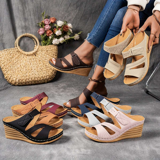 Casual Open Toe with Comfortable Ankle Strap Women's Tan Wedge Sandals