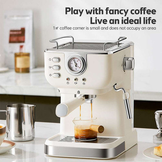 Espresso Coffee Machine Maker 1050W, 20 Bar Pressure,  Beige Design for Home Baristas