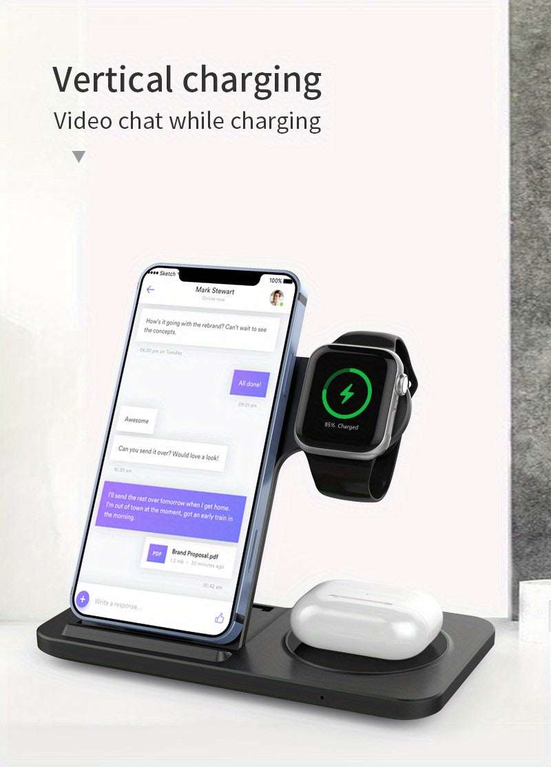 3-in-1 Fast Wireless Charger Stand for iPhone, Apple Watch, and AirPods  Great Gift Idea