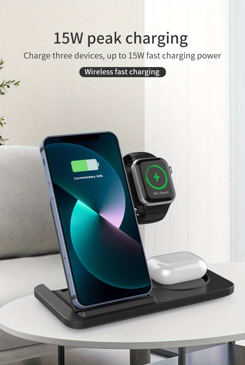 3-in-1 Fast Wireless Charger Stand for iPhone, Apple Watch, and AirPods  Great Gift Idea