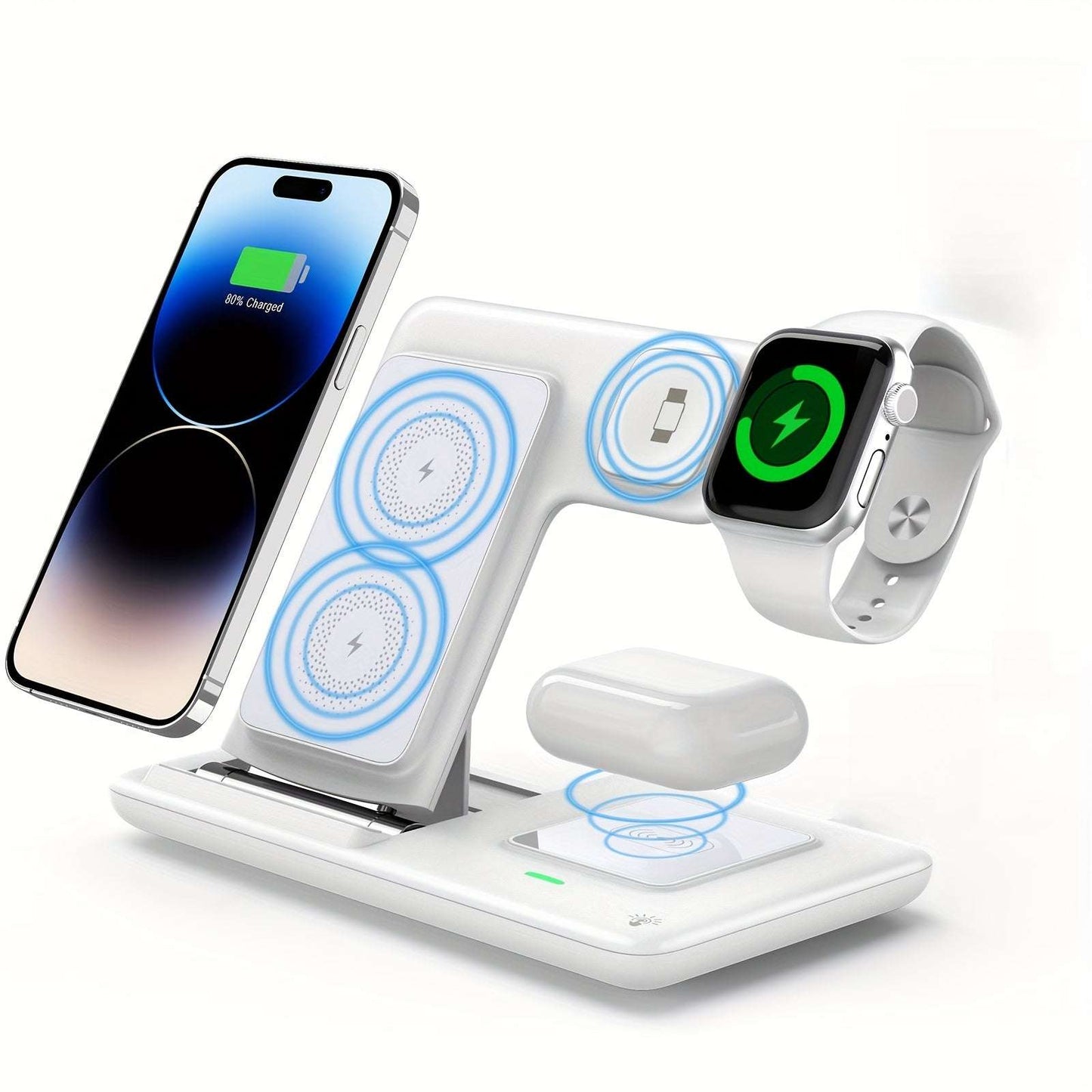 3-in-1 Folding Wireless Charging Station, Suitable for iPhone 15, 14, 13, 12, 11/Pro/Max/Mini/Plus, X, XR, XS/Max, SE, 8/Plus and iWatch 1-9, Airpods 3/2/Pro