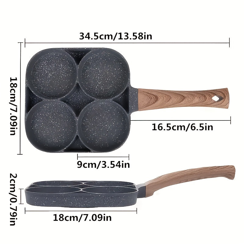 Essential Frying Pan for Eggs ans Pancakes - 4-Hole Non-Stick Frying Pan Made of Maifan Stone