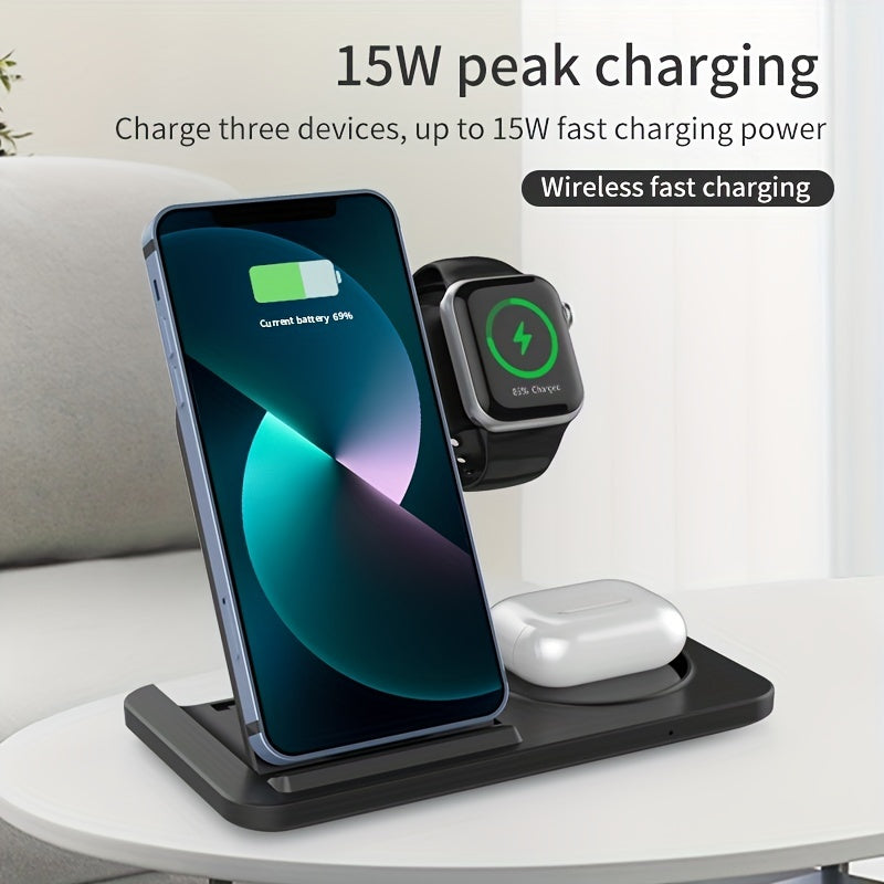 3-in-1 Fast Wireless Charger Stand for iPhone, Apple Watch, and AirPods  Great Gift Idea